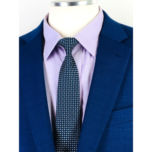 40R Tommy Hilfiger Mens 2 Button Blazer Jacket Pindot Navy Powder Blue - Picture 13 of 13